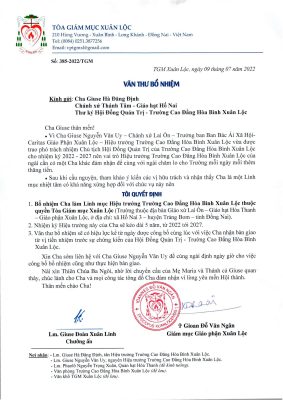 6. 385 2022 TGM van thu bo nhiem cha Giuse Ha Dang Dinh lam Hieu truong nhiem ky 2022 2027